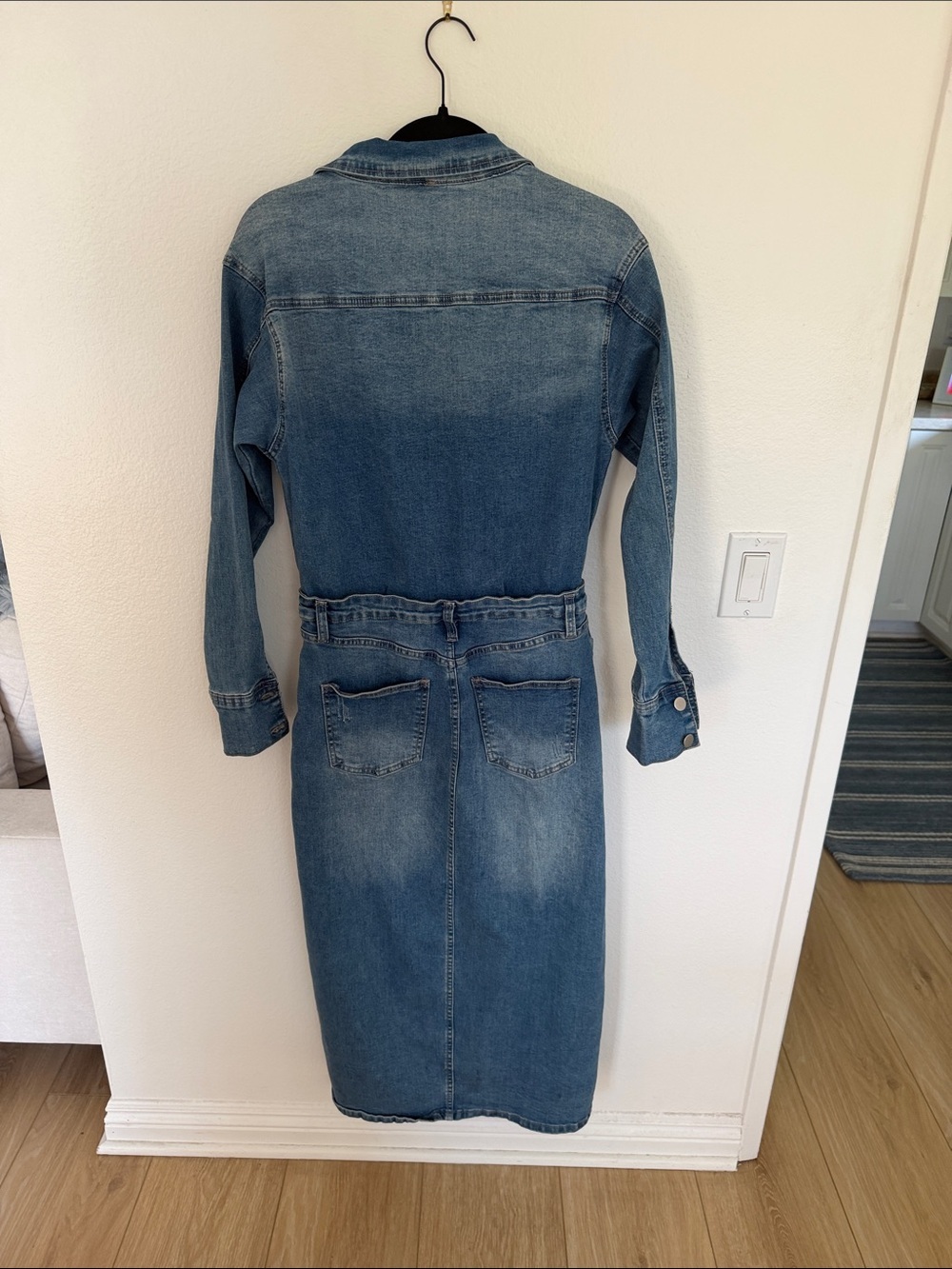 Fashion Nova Denim Maxi Dress Jacket — Blue - Picture 3 of 4